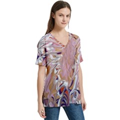 V-Neck Split Shoulder Casual T-Shirt 