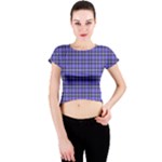 Blue Tartan Plaid 1 Crew Neck Crop Top