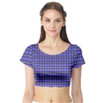 Blue Tartan Plaid 1 Short Sleeve Crop Top