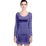 Blue Tartan Plaid 1 Long Sleeve Bodycon Dress