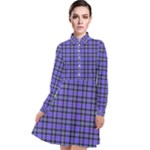 Blue Tartan Plaid 1 Long Sleeve Chiffon Shirt Dress