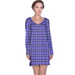 Blue Tartan Plaid 1 Long Sleeve Nightdress