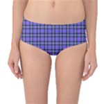 Blue Tartan Plaid 1 Mid-Waist Bikini Bottoms