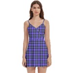 Blue Tartan Plaid 1 Body Wrap Sleeveless V-Neck Mini Dress