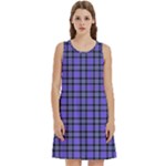 Blue Tartan Plaid 1 Round Neck Sleeve Casual Dress With Pockets