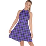 Blue Tartan Plaid 1 Sleeveless Halter Neck A-Line Dress