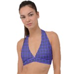 Blue Tartan Plaid 1 Halter Plunge Bikini Top