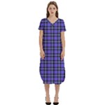 Blue Tartan Plaid 1 T-Shirt Midi Dress With Pockets