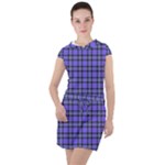 Blue Tartan Plaid 1 Drawstring Hooded Dress