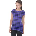 Blue Tartan Plaid 1 Cap Sleeve High Low Top