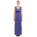 Blue Tartan Plaid 1 Thigh Split Maxi Dress