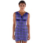 Blue Tartan Plaid 1 Wrap Front Bodycon Dress