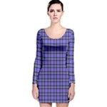 Blue Tartan Plaid 1 Long Sleeve Velvet Bodycon Dress