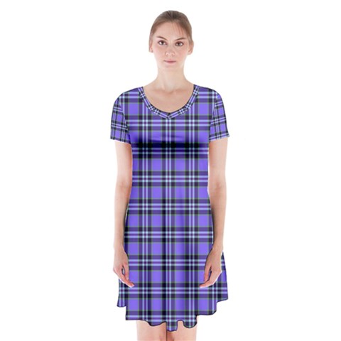 Blue Tartan Plaid 1 Short Sleeve V