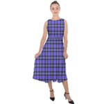 Blue Tartan Plaid 1 Midi Tie-Back Chiffon Dress