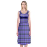 Blue Tartan Plaid 1 Midi Sleeveless Dress