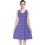 Blue Tartan Plaid 1 V-Neck Midi Sleeveless Dress 