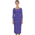 Blue Tartan Plaid 1 Quarter Sleeve Midi Bodycon Dress