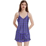 Blue Tartan Plaid 1 V-Neck Satin Loungewear Set