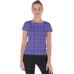 Blue Tartan Plaid 1 Short Sleeve Sports Top 