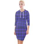 Blue Tartan Plaid 1 Quarter Sleeve Hood Bodycon Dress