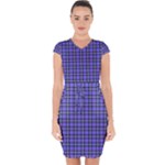 Blue Tartan Plaid 1 Capsleeve Drawstring Dress 