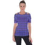 Blue Tartan Plaid 1 Shoulder Cut Out Short Sleeve Top