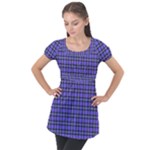 Blue Tartan Plaid 1 Puff Sleeve Tunic Top