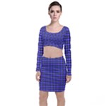 Blue Tartan Plaid 1 Long Sleeve Crop Top & Bodycon Skirt Set