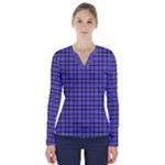 Blue Tartan Plaid 1 V-Neck Long Sleeve Top