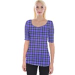 Blue Tartan Plaid 1 Wide Neckline T-Shirt