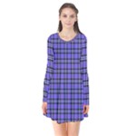 Blue Tartan Plaid 1 Long Sleeve V-neck Flare Dress