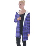 Blue Tartan Plaid 1 Longline Hooded Cardigan