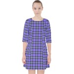 Blue Tartan Plaid 1 Quarter Sleeve Pocket Dress