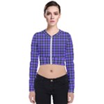 Blue Tartan Plaid 1 Long Sleeve Zip Up Bomber Jacket