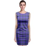 Blue Tartan Plaid 1 Sleeveless Velvet Midi Dress