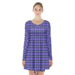 Blue Tartan Plaid 1 Long Sleeve Velvet V-neck Dress