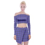 Blue Tartan Plaid 1 Off Shoulder Top with Mini Skirt Set