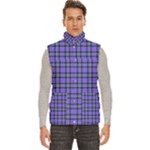 Blue Tartan Plaid 1 Men s High Neck Button Up Puffer Vest