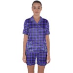 Blue Tartan Plaid 1 Satin Short Sleeve Pajamas Set