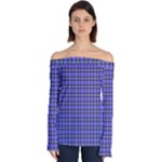 Blue Tartan Plaid 1 Off Shoulder Long Sleeve Top