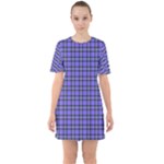 Blue Tartan Plaid 1 Sixties Short Sleeve Mini Dress