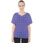 Blue Tartan Plaid 1 V-Neck Dolman Drape Top