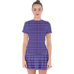 Blue Tartan Plaid 1 Drop Hem Mini Chiffon Dress