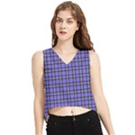 Blue Tartan Plaid 1 V-Neck Cropped Tank Top