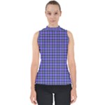 Blue Tartan Plaid 1 Mock Neck Shell Top