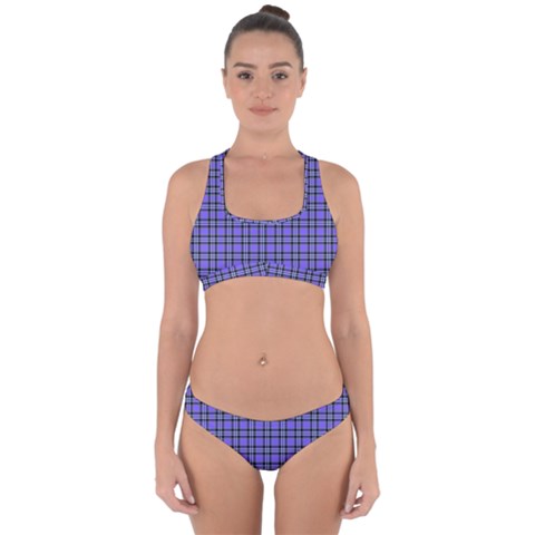 Blue Tartan Plaid 1 Cross Back Hipster Bikini Set from ArtsNow.com