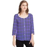 Blue Tartan Plaid 1 Chiffon Quarter Sleeve Blouse