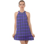 Blue Tartan Plaid 1 Halter Tie Back Chiffon Dress