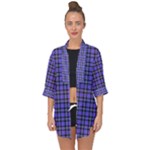 Blue Tartan Plaid 1 Open Front Chiffon Kimono